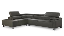 Genuine Leather Mid Grey Left Hand Facing Corner Sofa - thumbnail 3