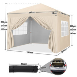 Yaheetech 3Mx3M Beige Fabric Pop Up Canopy Tent W/ Sidewalls - thumbnail 3