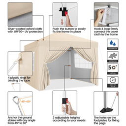 Yaheetech 3Mx3M Beige Fabric Pop Up Canopy Tent W/ Sidewalls - thumbnail 4
