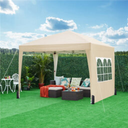 Yaheetech 3Mx3M Beige Fabric Pop Up Canopy Tent W/ Sidewalls