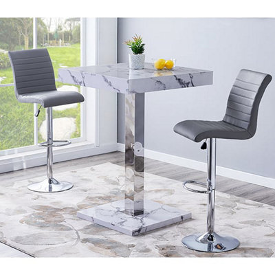 Furniture in Fashion Topaz Diva Marble Effect Gloss Bar Table 2 Ripple Grey Stools - image 1