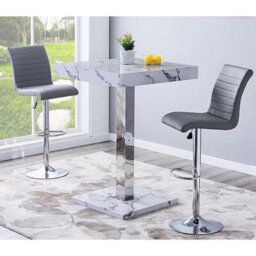 Furniture in Fashion Topaz Diva Marble Effect Gloss Bar Table 2 Ripple Grey Stools