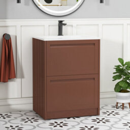 Royal Bathrooms Elmore 600mm Traditional Floor Standing 2 Drawer Bathroom Vanity Unit With Matt Stone Basin Sink - Terracotta Clay