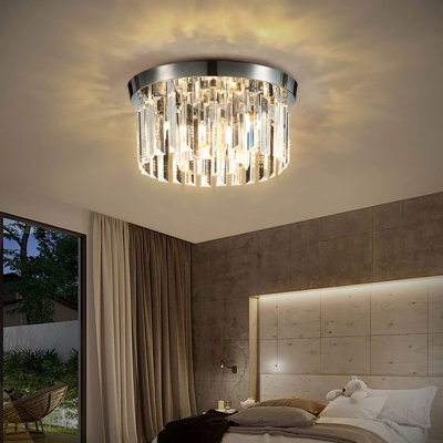 Living And Home Modern Chandelier Double Circle Droplet Crystal Shade Chorme Base Mount Ceiling Light Dia 30Cm - image 1