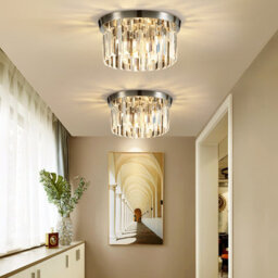 Living And Home Modern Chandelier Double Circle Droplet Crystal Shade Chorme Base Mount Ceiling Light Dia 30Cm - thumbnail 2