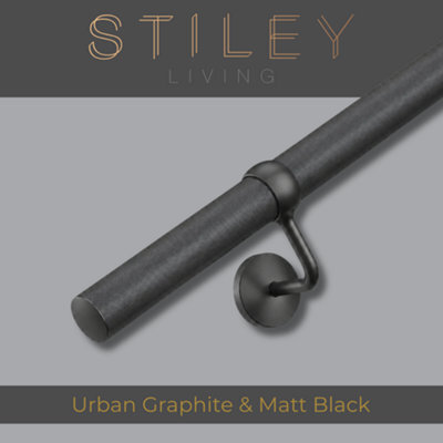 Stiley Living Urban Graphite/matt Black Stair Handrail Kit 2.4M, Wall Mounted Banister Rail, 10Yr Guarantee - image 1