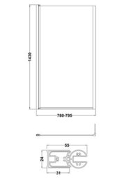Balterley Chrome 6mm Toughened Safety Glass Reversible L-Shaped Bath Hinged Screen - thumbnail 8