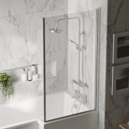 Balterley Chrome 6mm Toughened Safety Glass Reversible L-Shaped Bath Hinged Screen - thumbnail 6