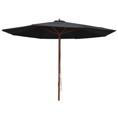Berkfield Outdoor Parasol With Wooden Pole 350 Cm Black - image 1