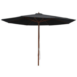 Berkfield Outdoor Parasol With Wooden Pole 350 Cm Black - thumbnail 1