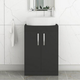 Royal Bathrooms Turin 600mm Freestanding Bathroom Vanity Unit With Sink 2 Door Matt Black & Peak Countertop Basin - thumbnail 1