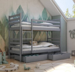 Arte Nemo Contemporary Solid Pine Bunk Bed With 2 Storage Drawers In Grey (L)1980mm (H)1610mm (W)980mm