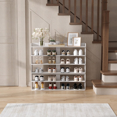 Living And Home Warm White Mdf 6 Tier Wide Open Shoe Rack 150Kg Load Narrow Hallway Storage Unit - image 1