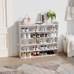 Living And Home Warm White Mdf 6 Tier Wide Open Shoe Rack 150Kg Load Narrow Hallway Storage Unit - thumbnail 3