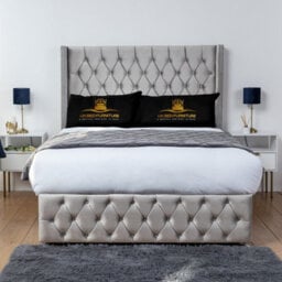 UKBEDFURNITURE Jasmine Silver Plush Wingback Divan Bed Base With 54 Inch Headboard - No Storage - thumbnail 1