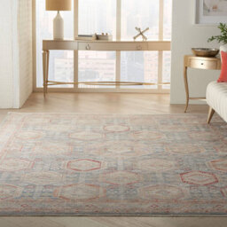 Light Blue Multicoloured Traditional Bordered Geometric Rug For Bedroom & Living Room-79 X 305Cm (Runner) - thumbnail 2