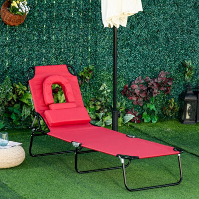 Outsunny Folding Sun Lounger Reclining Chair W/ Pillow Reading Hole Red - image 1