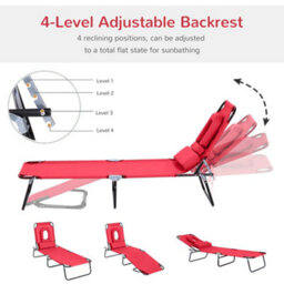 Outsunny Folding Sun Lounger Reclining Chair W/ Pillow Reading Hole Red - thumbnail 4