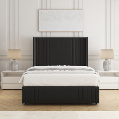 Bsspoke Peyton Divan Bed In Black Plush Velvet With 54Inch Headboard & Footboard & Mattress No Drawers In 3Ft 4Ft 4Ft6 5Ft 6Ft - image 1