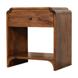 Wyld Haus Lanta Scalloped Mango Wood Bedside Table With Drawer, Chestnut Finish - thumbnail 3