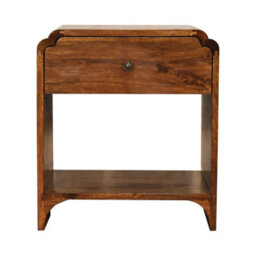Wyld Haus Lanta Scalloped Mango Wood Bedside Table With Drawer, Chestnut Finish - thumbnail 2
