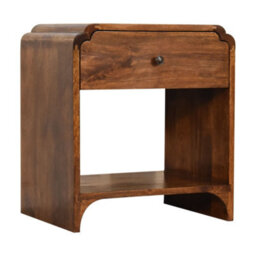 Wyld Haus Lanta Scalloped Mango Wood Bedside Table With Drawer, Chestnut Finish - thumbnail 4