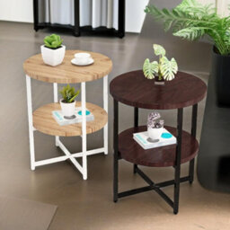 Pirlo Plush Industrial 2 Tier Round Coffee Table For Living Room Walnut - thumbnail 5