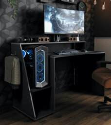 FurniComp LTD Furnicomp Luna 138Cm Black Gaming Desk With Hutch - thumbnail 6