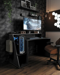 FurniComp LTD Furnicomp Luna 138Cm Black Gaming Desk With Hutch - thumbnail 5