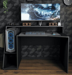 FurniComp LTD Furnicomp Luna 138Cm Black Gaming Desk With Hutch - thumbnail 1