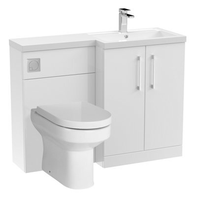 Level Bathroom Bundle Floor Standing Vanity Basin And Wc Unit With Pan, Seat And Cistern - Right Hand - Gloss White - Balterley - image 1