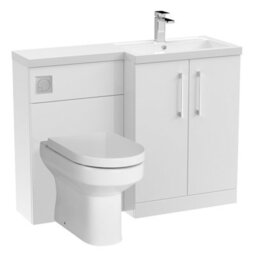 Level Bathroom Bundle Floor Standing Vanity Basin And Wc Unit With Pan, Seat And Cistern - Right Hand - Gloss White - Balterley - thumbnail 1