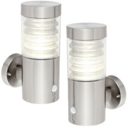 2 Pack Ip44 Outdoor Led Light Brushed Steel Spiralled Outdoor Pir Wall Lamp - thumbnail 1