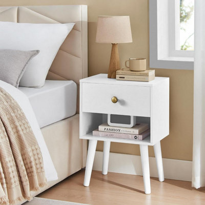 Songmics Vasagle Bedside Table, End Table With Drawer And Open Shelf, Wooden Legs, Ideal For Bedroom, Living Room, Sofa, Cloud White - image 1