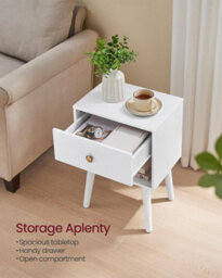 Songmics Vasagle Bedside Table, End Table With Drawer And Open Shelf, Wooden Legs, Ideal For Bedroom, Living Room, Sofa, Cloud White - thumbnail 3