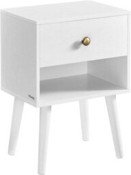 Songmics Vasagle Bedside Table, End Table With Drawer And Open Shelf, Wooden Legs, Ideal For Bedroom, Living Room, Sofa, Cloud White - thumbnail 6