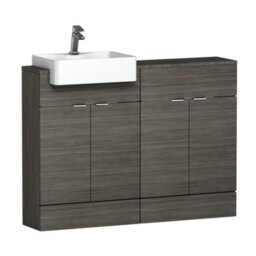 Royal Bathrooms Elena 1200mm Floor Standing Bathroom Vanity Sink Unit Grey Elm 4 Door With Semi Recessed Basin - thumbnail 1