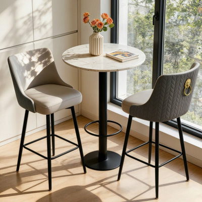 Fativo L50X W48X H100Cm Set Of 2 Swivel Bar Stools, Microfiber Leather Upholstered With High Back & Footrest, Grey - image 1
