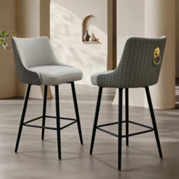 Fativo L50X W48X H100Cm Set Of 2 Swivel Bar Stools, Microfiber Leather Upholstered With High Back & Footrest, Grey - thumbnail 8
