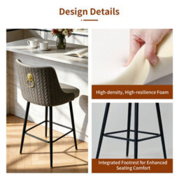 Fativo L50X W48X H100Cm Set Of 2 Swivel Bar Stools, Microfiber Leather Upholstered With High Back & Footrest, Grey - thumbnail 6
