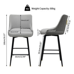 Fativo L50X W48X H100Cm Set Of 2 Swivel Bar Stools, Microfiber Leather Upholstered With High Back & Footrest, Grey - thumbnail 2