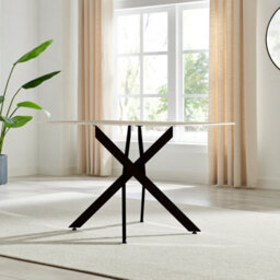 Furniturebox Uk Leonardo 4-Seater Dining Table With White Glass Marble Effect Top And Black Legs - thumbnail 3