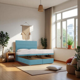 "Knight Sleep York Ottoman Bed Light Blue Plush 3Ft  With Mattress & 24""headboard -Single"