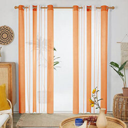 Deconovo Yarn-Dyed Voile Curtains Semi Transparent Net Curtains Sheer Curtains, 55 X 90 Inch Orange 2 Panels - thumbnail 1