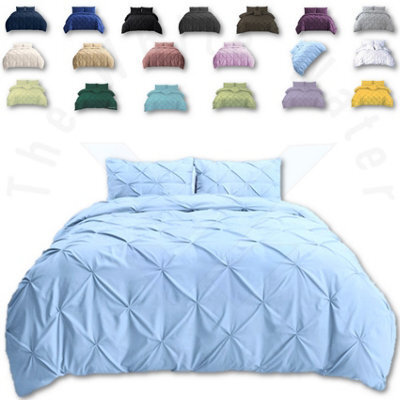 TheWhiteWater Limited Pintuck Duvet Cover Set + Matching Pillowcases, Hand Stitches Quilt Bedding Set - Duck Egg - image 1