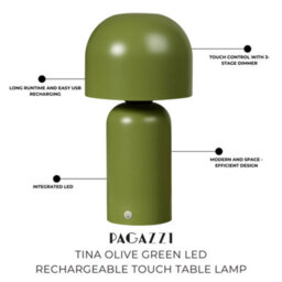 Pagazzi Lighting Pagazzi Tina Olive Green Led Rechargeable Touch Table Lamp - thumbnail 7