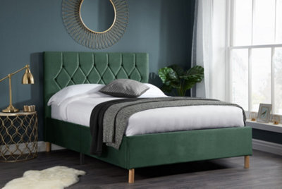 Save On Goods UK 5Ft King Size Green Soft Velvet Velour Fabric, Buttoned Upholstered Bed Frame - image 1