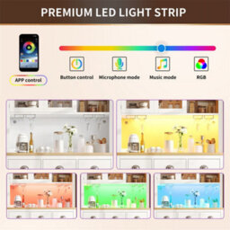 Abrihome Sideboard, Storage Cabinet, Kitchen Cabinet, Buffet Cabinet, Farmhouse Style, 5 Doors, With Led Light Strip & Drink Holders, White - thumbnail 3