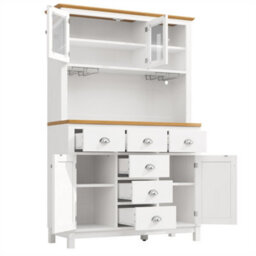 Abrihome Sideboard, Storage Cabinet, Kitchen Cabinet, Buffet Cabinet, Farmhouse Style, 5 Doors, With Led Light Strip & Drink Holders, White - thumbnail 8