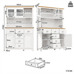 Abrihome Sideboard, Storage Cabinet, Kitchen Cabinet, Buffet Cabinet, Farmhouse Style, 5 Doors, With Led Light Strip & Drink Holders, White - thumbnail 5